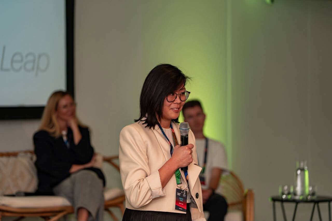 Rachel Yang (Giant Leap) speaking on the investor panel