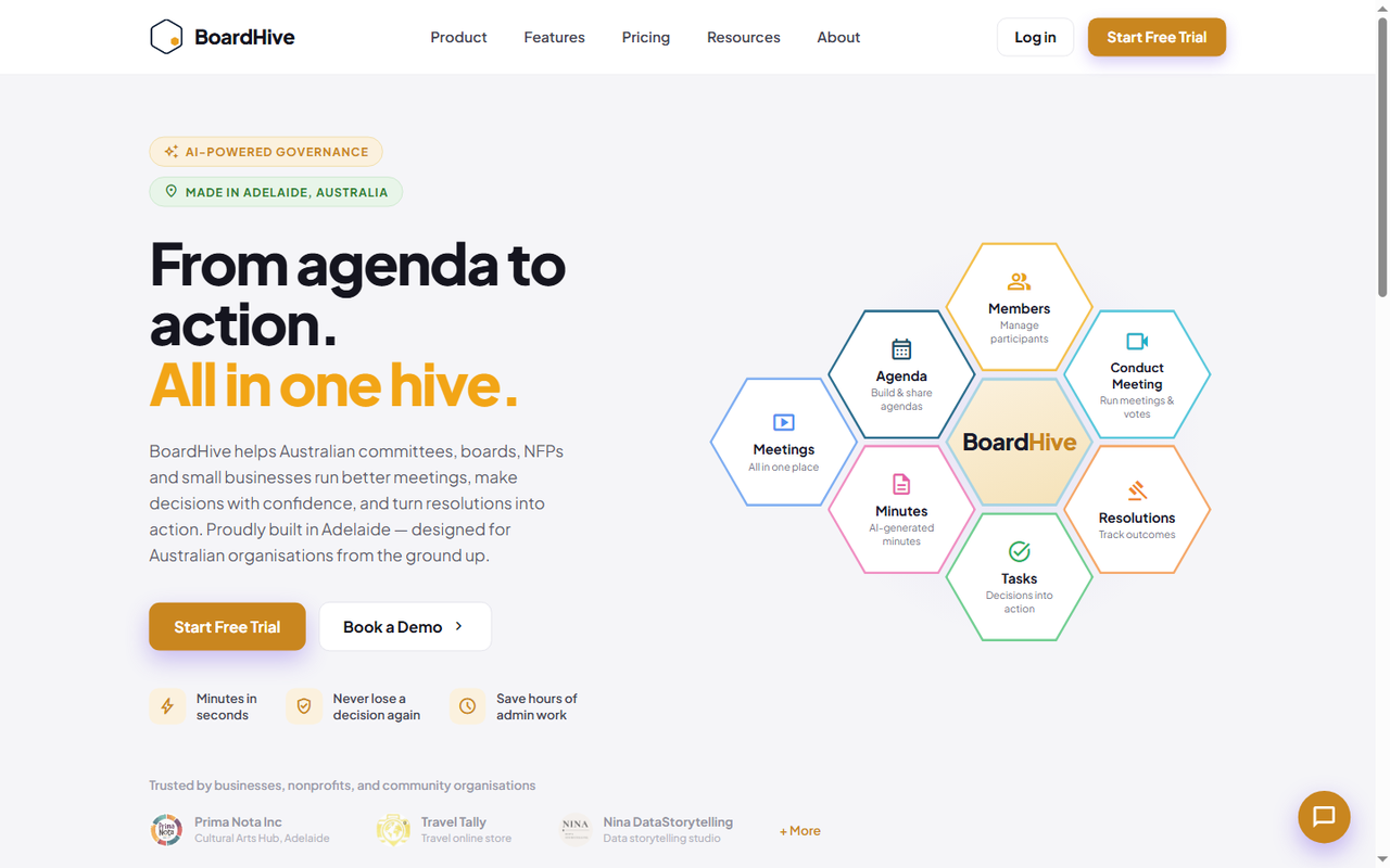 BoardHive - volunteer committee software landing page